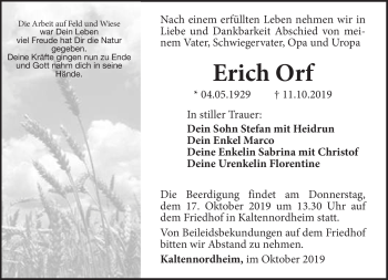Traueranzeige von Erich Orf von Südthüringer Presse