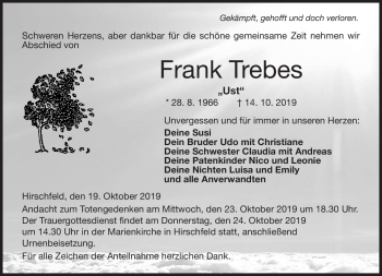 Traueranzeige von Frank Trebes von Neue Presse Coburg