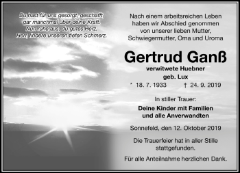 Traueranzeige von Gertrud Ganß von Neue Presse Coburg
