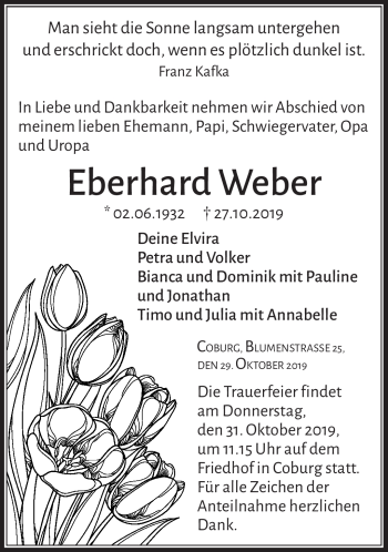 Traueranzeige von Eberhard Weber von Neue Presse Coburg