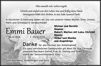 Traueranzeige von Emmi Blumenthal von Südthüringer Presse