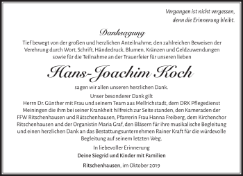 Traueranzeige von Hans-Joachim Koch von Südthüringer Presse