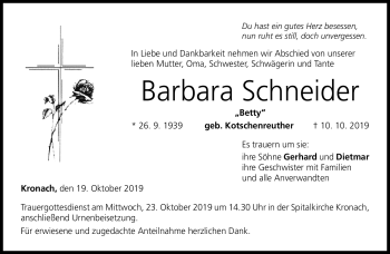Traueranzeige von Barbara Schneider von Neue Presse Coburg