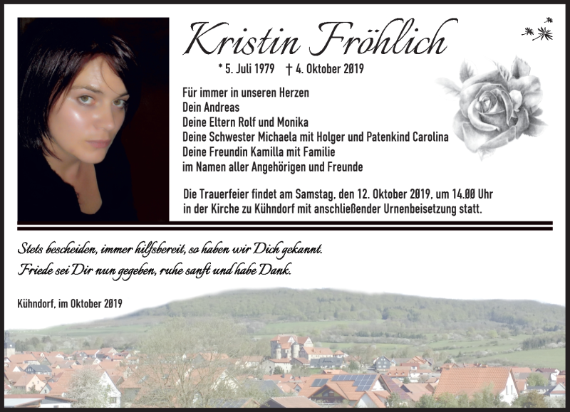  Traueranzeige für Kristin Fröhlich vom 09.10.2019 aus Südthüringer Presse