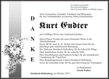 Traueranzeige von Kurt Endter von Südthüringer Presse