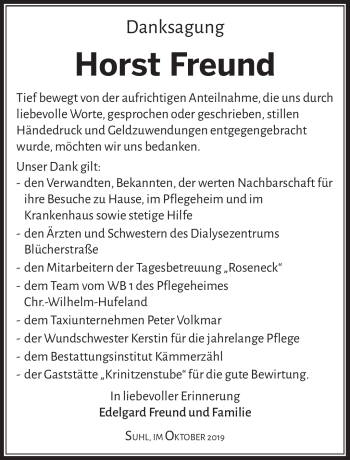 Traueranzeige von Horst Freund von Südthüringer Presse
