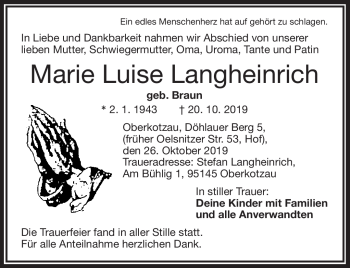 Traueranzeige von Marie Langheinrichf von Frankenpost