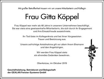 Traueranzeige von Köppel Gitta von Frankenpost