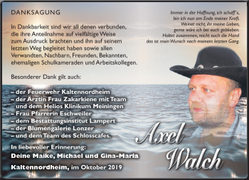 Traueranzeige von Axel Walch von Südthüringer Presse