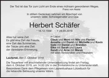 Traueranzeige von Herbert Schäfer von Neue Presse Coburg
