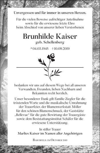 Traueranzeige von Brunhilde Kaiser von Südthüringer Presse