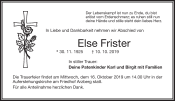 Traueranzeige von Else Fischer von Frankenpost