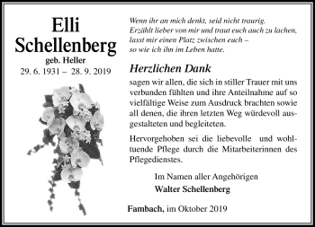 Traueranzeige von Elli Schellenberg von Südthüringer Presse