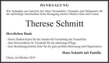 Traueranzeige von Therese Schmitt von Neue Presse Coburg