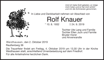 Traueranzeige von Rolf Knauer von Neue Presse Coburg