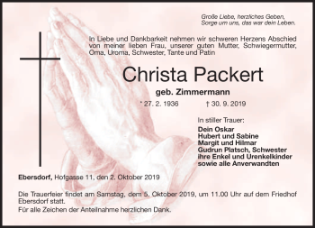 Traueranzeige von Christa Packert von Neue Presse Coburg