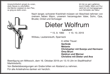 Traueranzeige von Dieter Wolfrum von Frankenpost