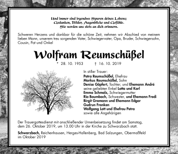 Traueranzeige von Wolfram Reumschüßel von Südthüringer Presse