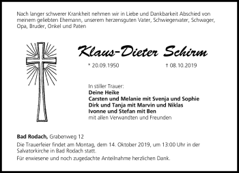 Traueranzeige von Klaus-Dieter Schirm von Neue Presse Coburg