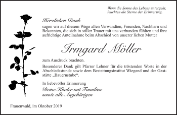 Traueranzeige von Irmgard Möller von Südthüringer Presse