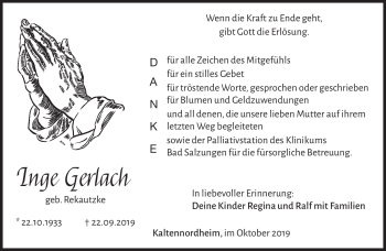 Traueranzeige von Inge Gerlach von Südthüringer Presse