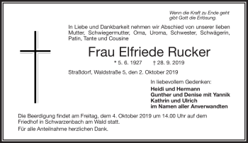 Traueranzeige von Elfriede Rucker von Frankenpost