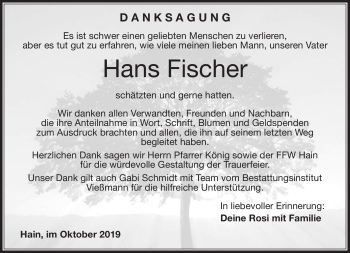 Traueranzeige von Hans Fischer von Neue Presse Coburg