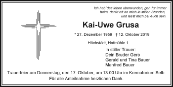 Traueranzeige von Kai-Uwe Grusa von Frankenpost