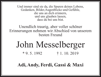 Traueranzeige von John Messelberger von Neue Presse Coburg