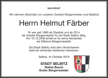 Traueranzeige von Helmut Färber von Frankenpost