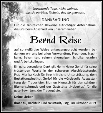 Traueranzeige von Bernd Reise von Südthüringer Presse