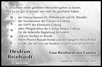 Traueranzeige von Heidrun Reinhardt von Neue Presse Coburg