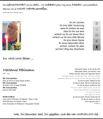 Traueranzeige von Pöhlmann Marianne von Frankenpost