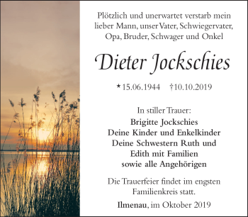 Traueranzeige von Dieter Jockschies von Südthüringer Presse