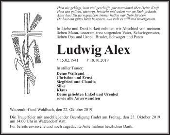 Traueranzeige von Ludwig Alex von Neue Presse Coburg