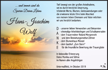 Traueranzeige von Hans-Joachim Wolf von Südthüringer Presse