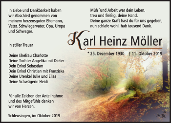 Traueranzeige von Karl-Heinz Möller von Südthüringer Presse