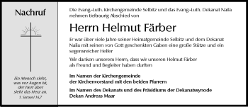 Traueranzeige von Helmut Färber von Frankenpost