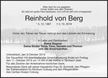 Traueranzeige von Reinhod vom Berg von Neue Presse Coburg