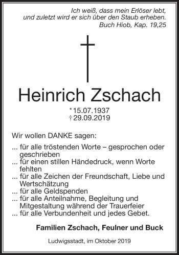 Traueranzeige von Heinrich Zschach von Neue Presse Coburg