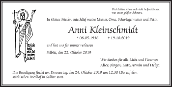 Traueranzeige von Anni Kleinschmidt von Frankenpost