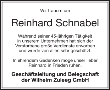 Traueranzeige von Reinhard Schnabel von Frankenpost