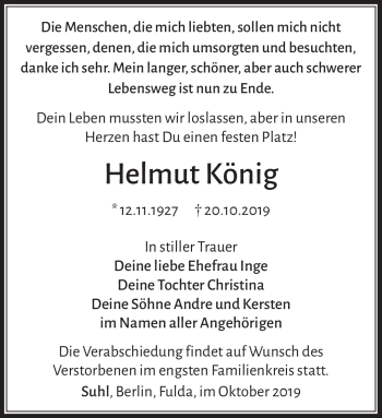 Traueranzeige von Helmut König von Südthüringer Presse