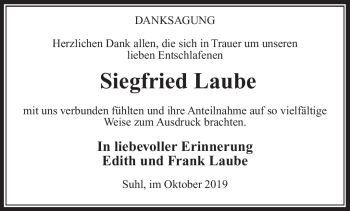 Traueranzeige von Siegfried Laube von Südthüringer Presse