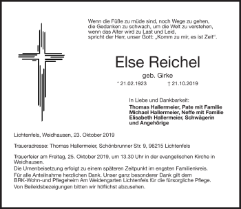 Traueranzeige von Else Reichel von Neue Presse Coburg