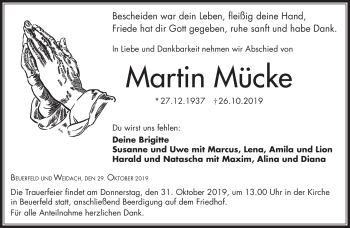 Traueranzeige von Martin Mücke von Neue Presse Coburg