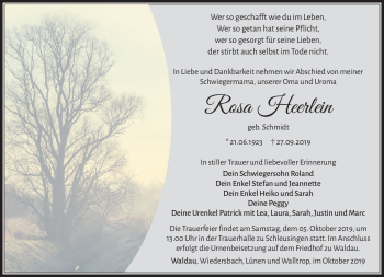Traueranzeige von Rosa Heerlein von Südthüringer Presse