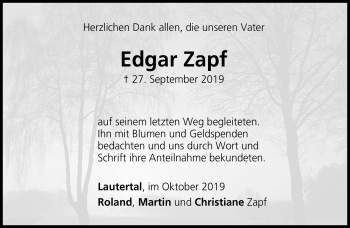 Traueranzeige von Edgar Zapf von Neue Presse Coburg