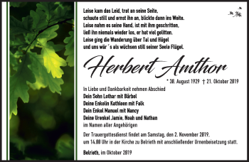 Traueranzeige von Herbert Amthor von Südthüringer Presse