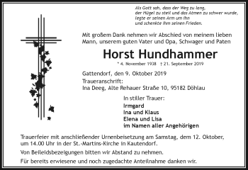 Traueranzeige von Horst Hundhammer von Frankenpost